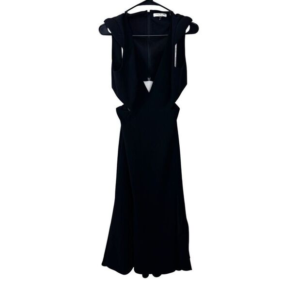 Halston Heritage Black Cut Out Women's‎ Cap Sleeve V Neck Flowy Skirt size 8 - Picture 5 of 15